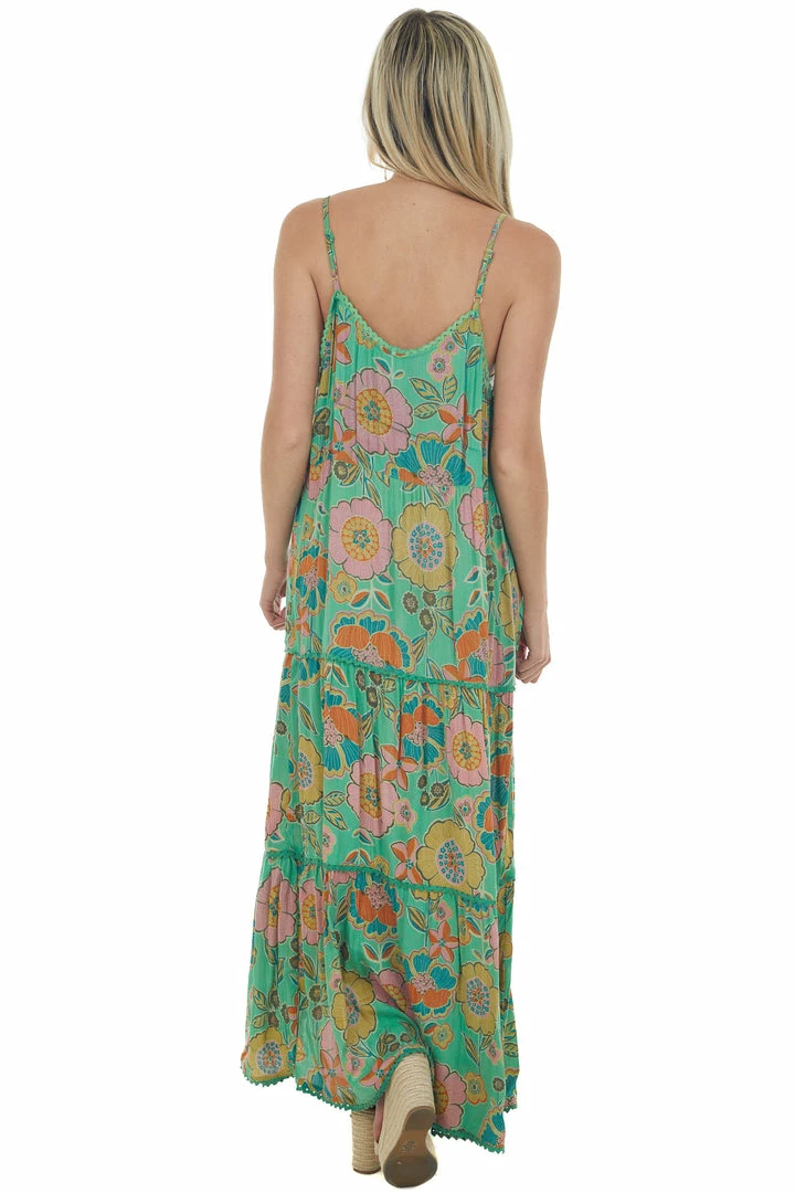 Nostalgia Kelly Green Floral Sleeveless Tiered Maxi Dress 9 Nostalgia Kelly Green Floral Sleeveless Tiered Maxi Dress