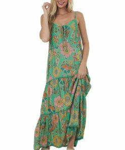Nostalgia Kelly Green Floral Sleeveless Tiered Maxi Dress 12 Nostalgia Kelly Green Floral Sleeveless Tiered Maxi Dress