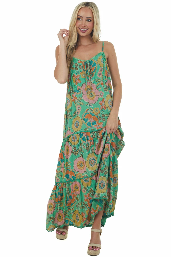 Nostalgia Kelly Green Floral Sleeveless Tiered Maxi Dress 5 Nostalgia Kelly Green Floral Sleeveless Tiered Maxi Dress