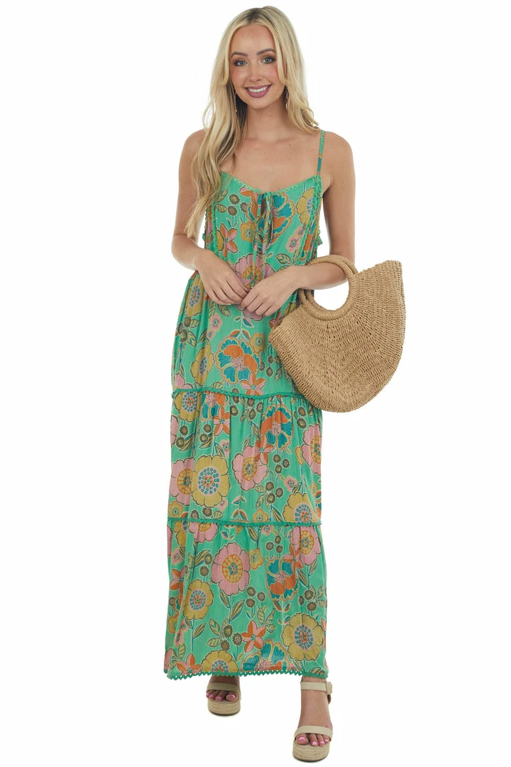 Nostalgia Kelly Green Floral Sleeveless Tiered Maxi Dress 7 Nostalgia Kelly Green Floral Sleeveless Tiered Maxi Dress