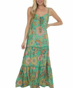 Nostalgia Kelly Green Floral Sleeveless Tiered Maxi Dress 13 Nostalgia Kelly Green Floral Sleeveless Tiered Maxi Dress