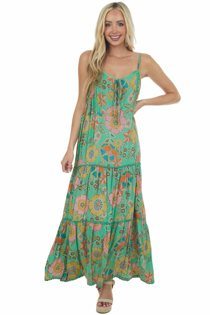 Nostalgia Kelly Green Floral Sleeveless Tiered Maxi Dress 6 Nostalgia Kelly Green Floral Sleeveless Tiered Maxi Dress