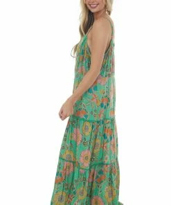 Nostalgia Kelly Green Floral Sleeveless Tiered Maxi Dress 15 Nostalgia Kelly Green Floral Sleeveless Tiered Maxi Dress