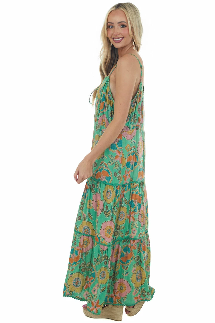 Nostalgia Kelly Green Floral Sleeveless Tiered Maxi Dress 8 Nostalgia Kelly Green Floral Sleeveless Tiered Maxi Dress