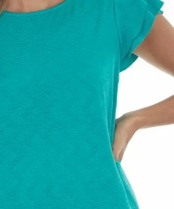 Ces Femme Kelly Green Ruffle Sleeve Crinkle Knit Dress