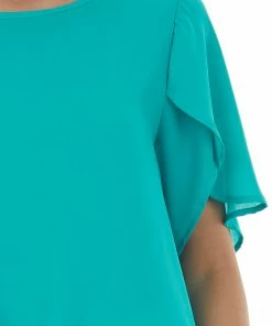 FSL APPAREL Tops Kelly Green Short Tulip Sleeve Woven Top 17 FSL APPAREL Tops Kelly Green Short Tulip Sleeve Woven Top