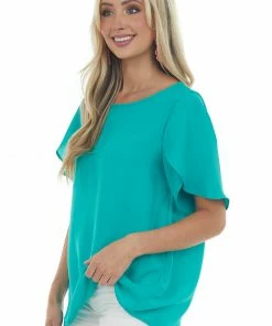 FSL APPAREL Tops Kelly Green Short Tulip Sleeve Woven Top 15 FSL APPAREL Tops Kelly Green Short Tulip Sleeve Woven Top