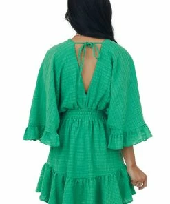 Glam Kelly Green Surplice Kimono Sleeve Mini Dress Dresses