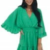 Glam Kelly Green Surplice Kimono Sleeve Mini Dress Dresses