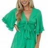 Vine & Love Dresses Kelly Green Tie Front Bell Sleeve Romper