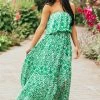 Aakaa Kelly Green Printed Strapless Overlay Detail Dress Dresses 2 Aakaa Kelly Green Printed Strapless Overlay Detail Dress Dresses
