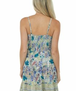 ANGIE Key Lime Printed Sleeveless Tiered Short Dress Dresses