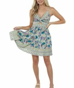 ANGIE Key Lime Printed Sleeveless Tiered Short Dress Dresses