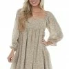 Sweet Lemon Dresses Khaki Ditsy Floral Square Neck Short Dress