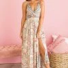 ANGIE Khaki Floral Maxi Dress With Aztec Border Dresses