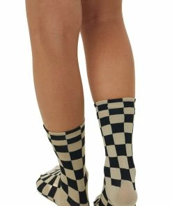 Miss Sparkling Khaki And Black Checkered Calf Socks Accessories