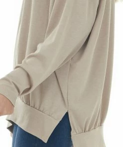 Fantastic Fawn Latte Banded Hemline French Terry Knit Top Tops