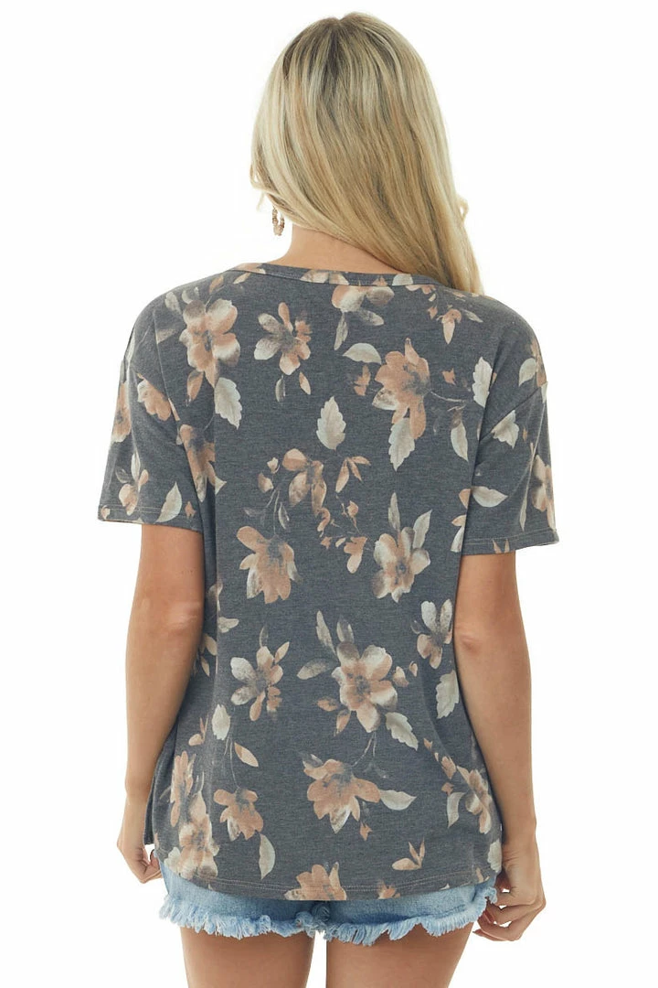 HOPELY Tops Latte Floral Print Short Sleeve Top With Cut Out Detail 7 HOPELY Tops Latte Floral Print Short Sleeve Top With Cut Out Detail