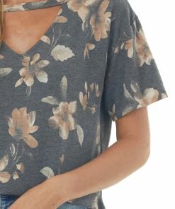 HOPELY Tops Latte Floral Print Short Sleeve Top With Cut Out Detail 13 HOPELY Tops Latte Floral Print Short Sleeve Top With Cut Out Detail