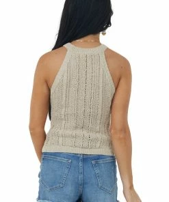 Kori America Latte Halter Neck Sweater Knit Tank Top Tops 12 Kori America Latte Halter Neck Sweater Knit Tank Top Tops