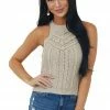 Kori America Latte Halter Neck Sweater Knit Tank Top Tops 2 Kori America Latte Halter Neck Sweater Knit Tank Top Tops
