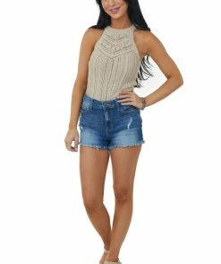 Kori America Latte Halter Neck Sweater Knit Tank Top Tops