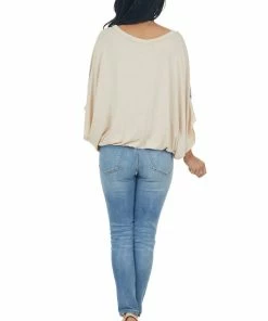 143 Story Tops Latte Multiprint Chevron Colorblock Dolman Sleeve Knit Top