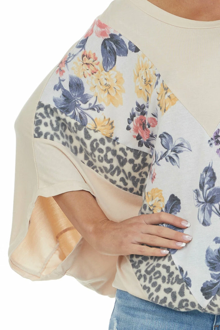 143 Story Tops Latte Multiprint Chevron Colorblock Dolman Sleeve Knit Top