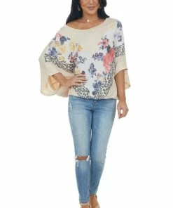 143 Story Tops Latte Multiprint Chevron Colorblock Dolman Sleeve Knit Top