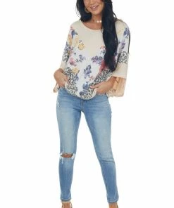 143 Story Tops Latte Multiprint Chevron Colorblock Dolman Sleeve Knit Top