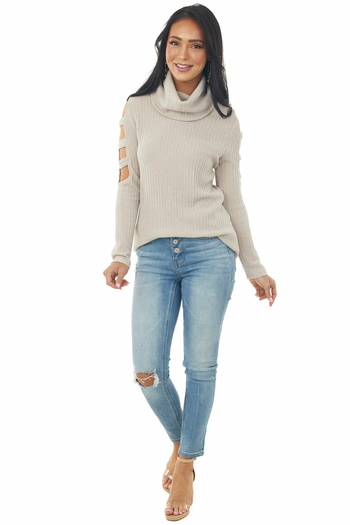 Lovely Melody Tops Latte Ribbed Knit Long Ladder Sleeve Cowl Neck Top 4 Lovely Melody Tops Latte Ribbed Knit Long Ladder Sleeve Cowl Neck Top