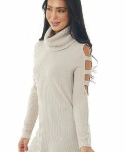 Lovely Melody Tops Latte Ribbed Knit Long Ladder Sleeve Cowl Neck Top 11 Lovely Melody Tops Latte Ribbed Knit Long Ladder Sleeve Cowl Neck Top
