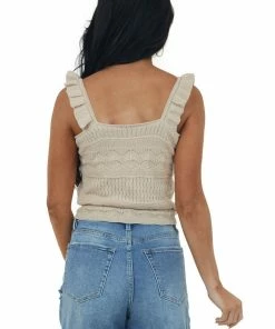 143 Story Latte Ruffle Strap Sweater Knit Crop Top Tops