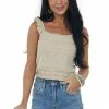 143 Story Latte Ruffle Strap Sweater Knit Crop Top Tops