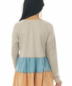 143 Story Latte And Pumpkin Colorblock Drop Waist Top Tops