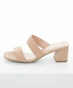 FORTUNE DYNAMIC Latte Block Heel Double Strap Open Toe Mules