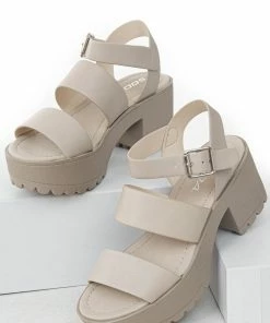 FORTUNE DYNAMIC Shoes Latte Faux Leather Platform Heeled Lug Sandals