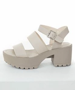 FORTUNE DYNAMIC Shoes Latte Faux Leather Platform Heeled Lug Sandals