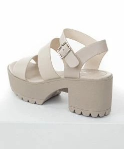 FORTUNE DYNAMIC Shoes Latte Faux Leather Platform Heeled Lug Sandals