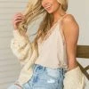 VISION Tops Latte V Neck Lace Trim Racerback Camisole