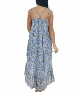 Davi & Dani Lavender Floral Print Sleeveless High Low Dress