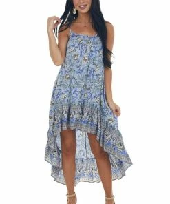 Davi & Dani Lavender Floral Print Sleeveless High Low Dress