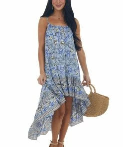 Davi & Dani Lavender Floral Print Sleeveless High Low Dress