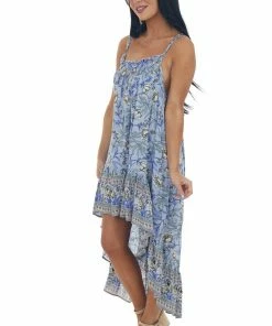 Davi & Dani Lavender Floral Print Sleeveless High Low Dress