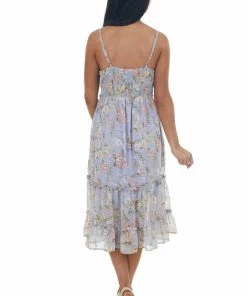 Lime Lush Dresses Lavender Floral Sleeveless Frill Midi Dress