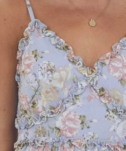 Lime Lush Dresses Lavender Floral Sleeveless Frill Midi Dress