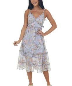 Lime Lush Dresses Lavender Floral Sleeveless Frill Midi Dress