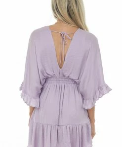 Glam Lavender Kimono Sleeve Ruffle Silky Mini Dress Dresses 12 Glam Lavender Kimono Sleeve Ruffle Silky Mini Dress Dresses