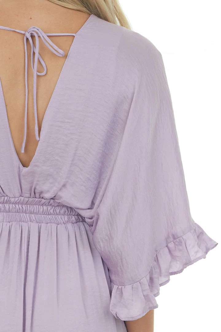 Glam Lavender Kimono Sleeve Ruffle Silky Mini Dress Dresses 8 Glam Lavender Kimono Sleeve Ruffle Silky Mini Dress Dresses