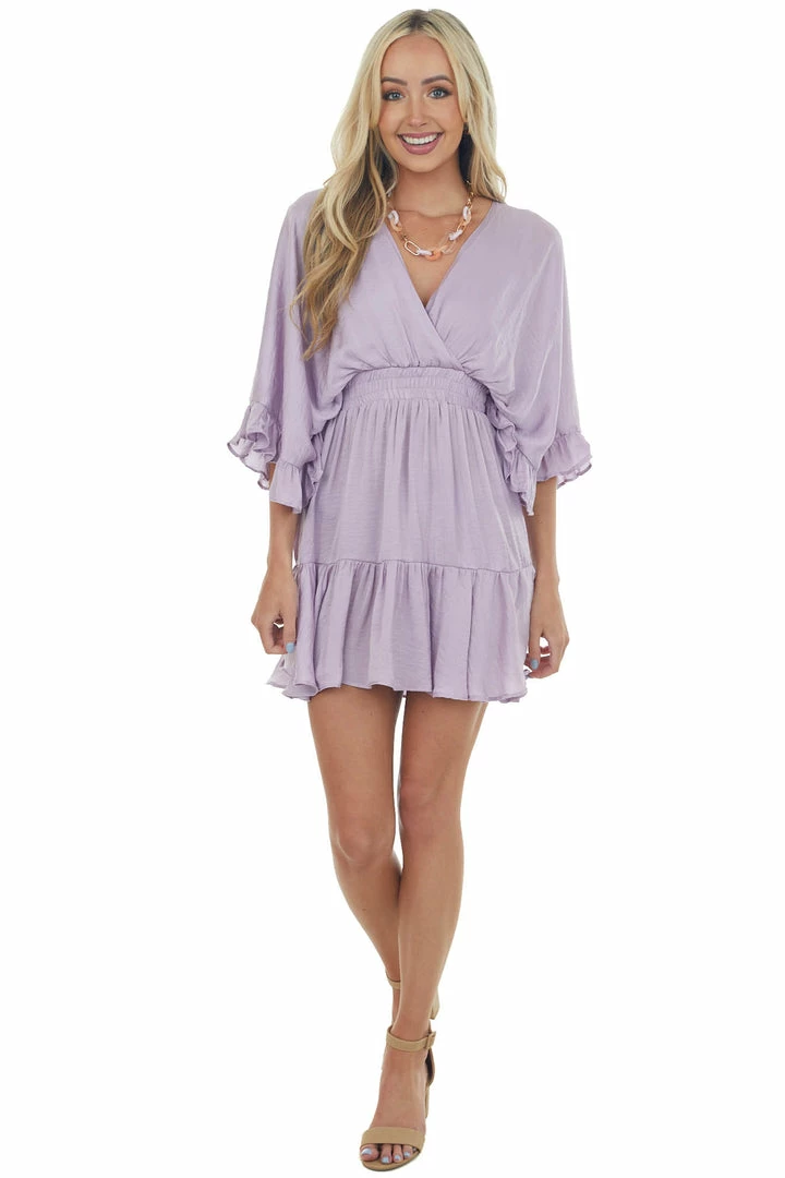 Glam Lavender Kimono Sleeve Ruffle Silky Mini Dress Dresses 5 Glam Lavender Kimono Sleeve Ruffle Silky Mini Dress Dresses